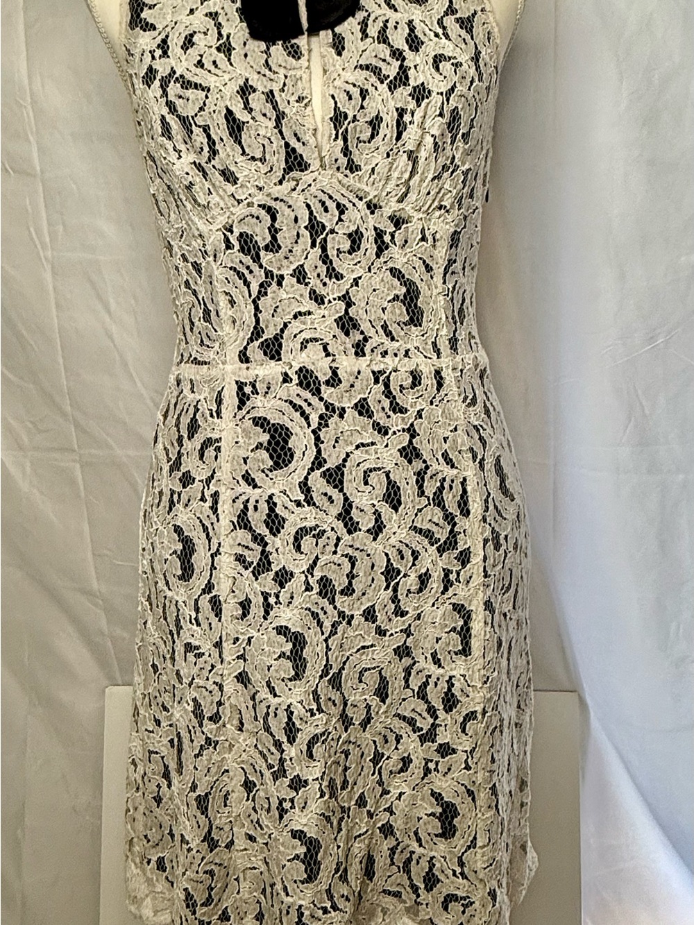 Victoria’s Secret Overlay Bow-Trim Sheath Dress in White and Black - Picture 4 of 10